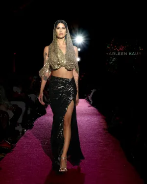 MELIA Black and Gold Mermaid Slit Skirt