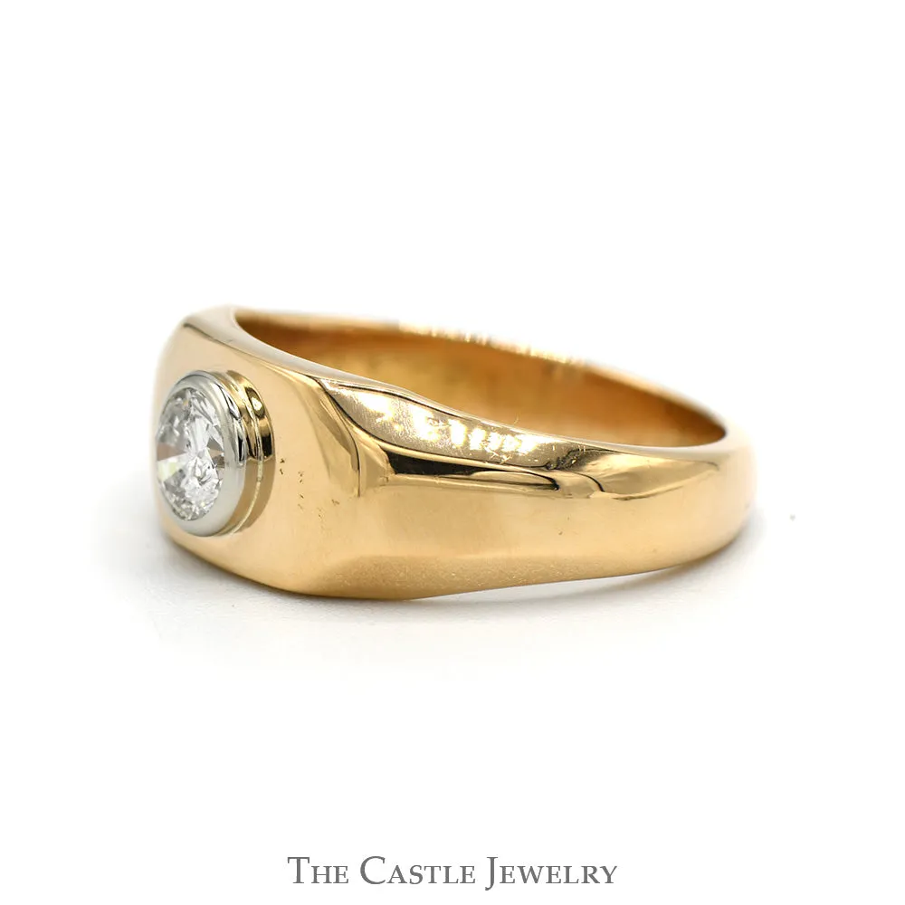 Men's Bezel Set Round Diamond Solitaire Ring in Polished 14k Yellow Gold