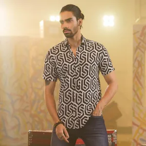 Mens Black-White Print Shirt