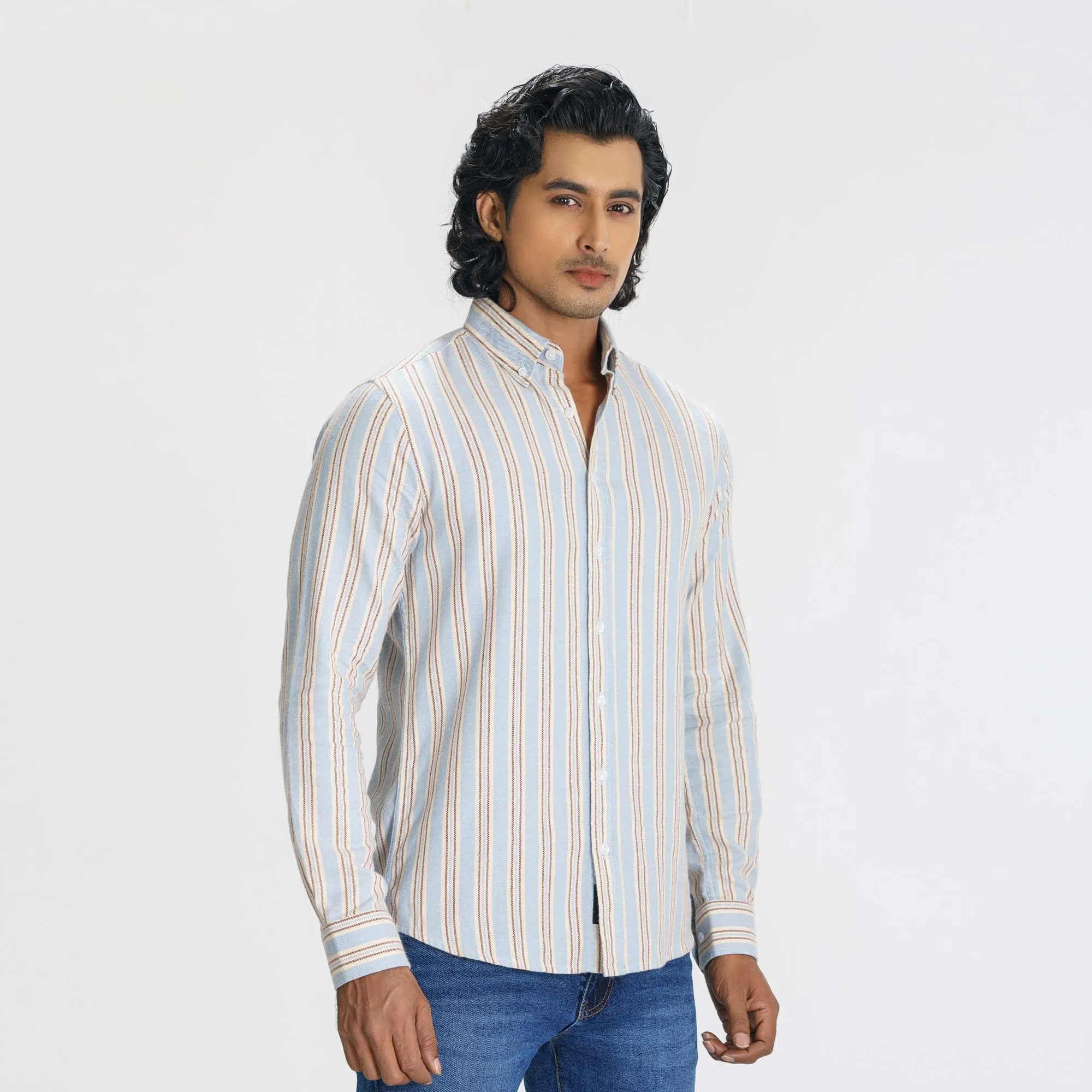 Mens Blue & Cream Striped Shirt