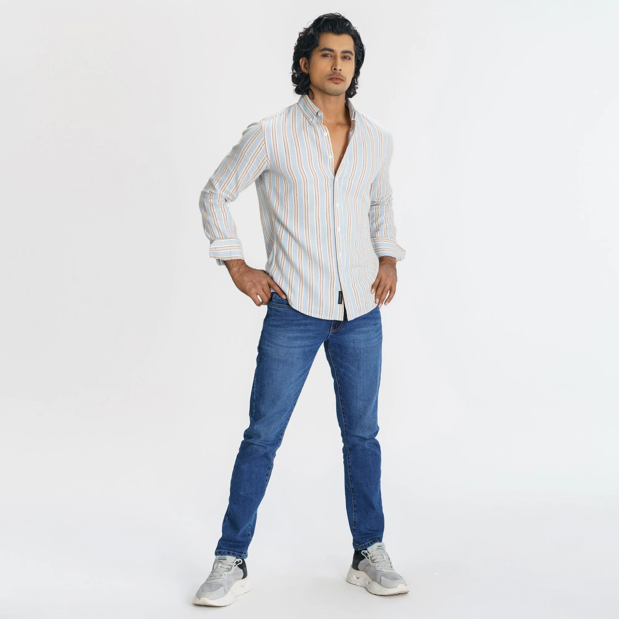 Mens Blue & Cream Striped Shirt