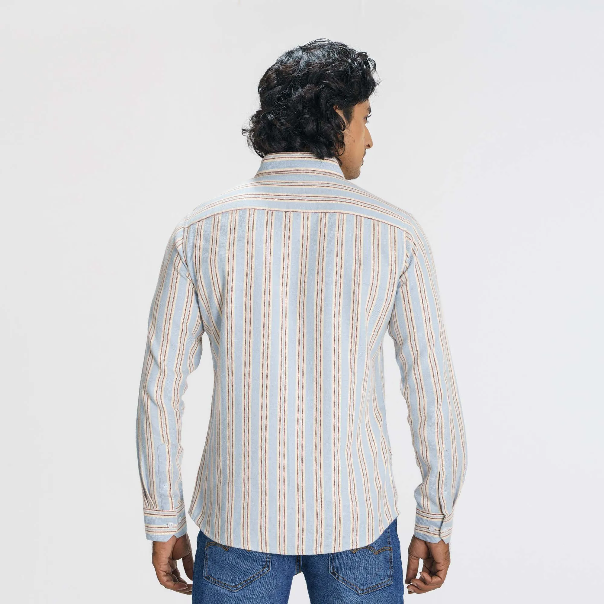 Mens Blue & Cream Striped Shirt