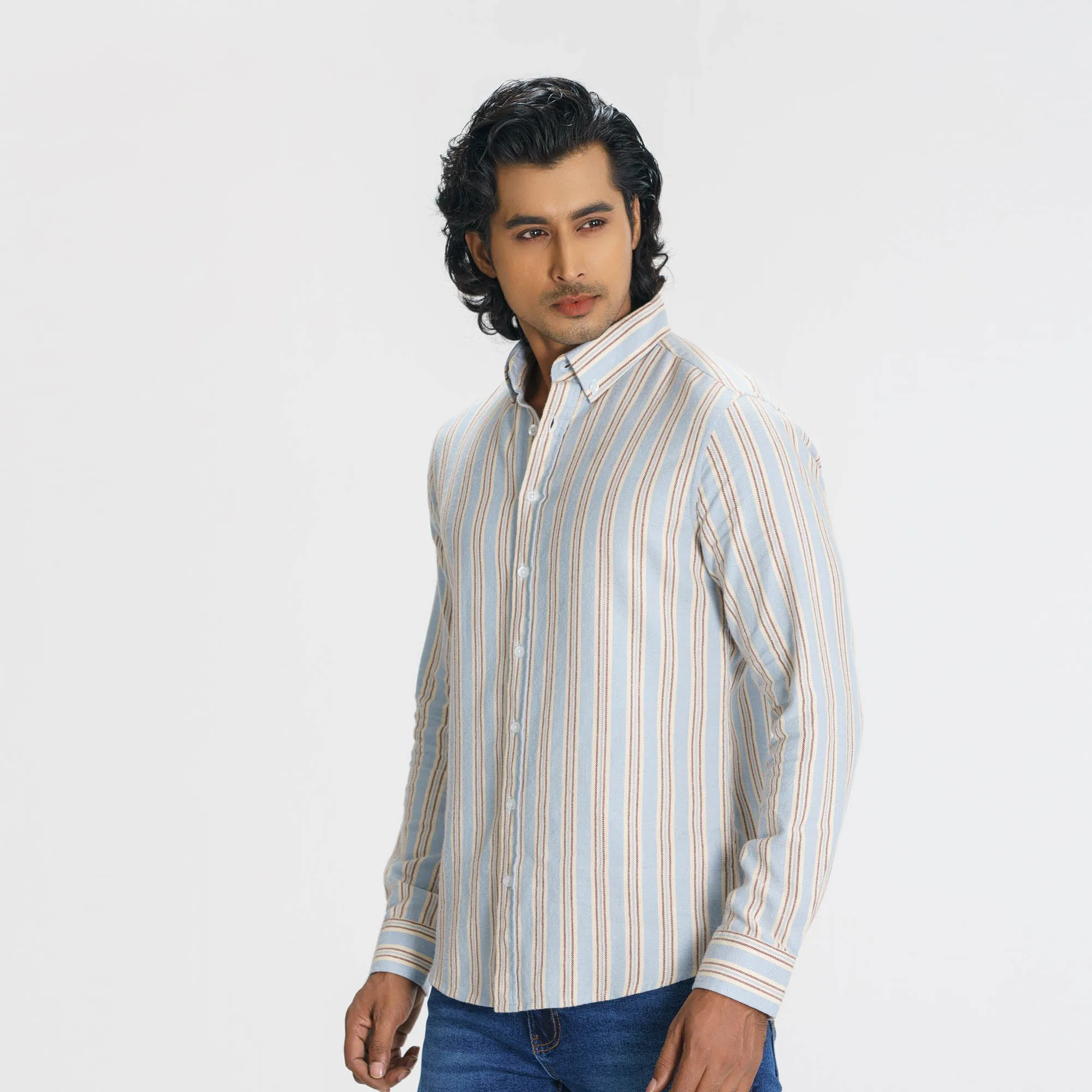 Mens Blue & Cream Striped Shirt