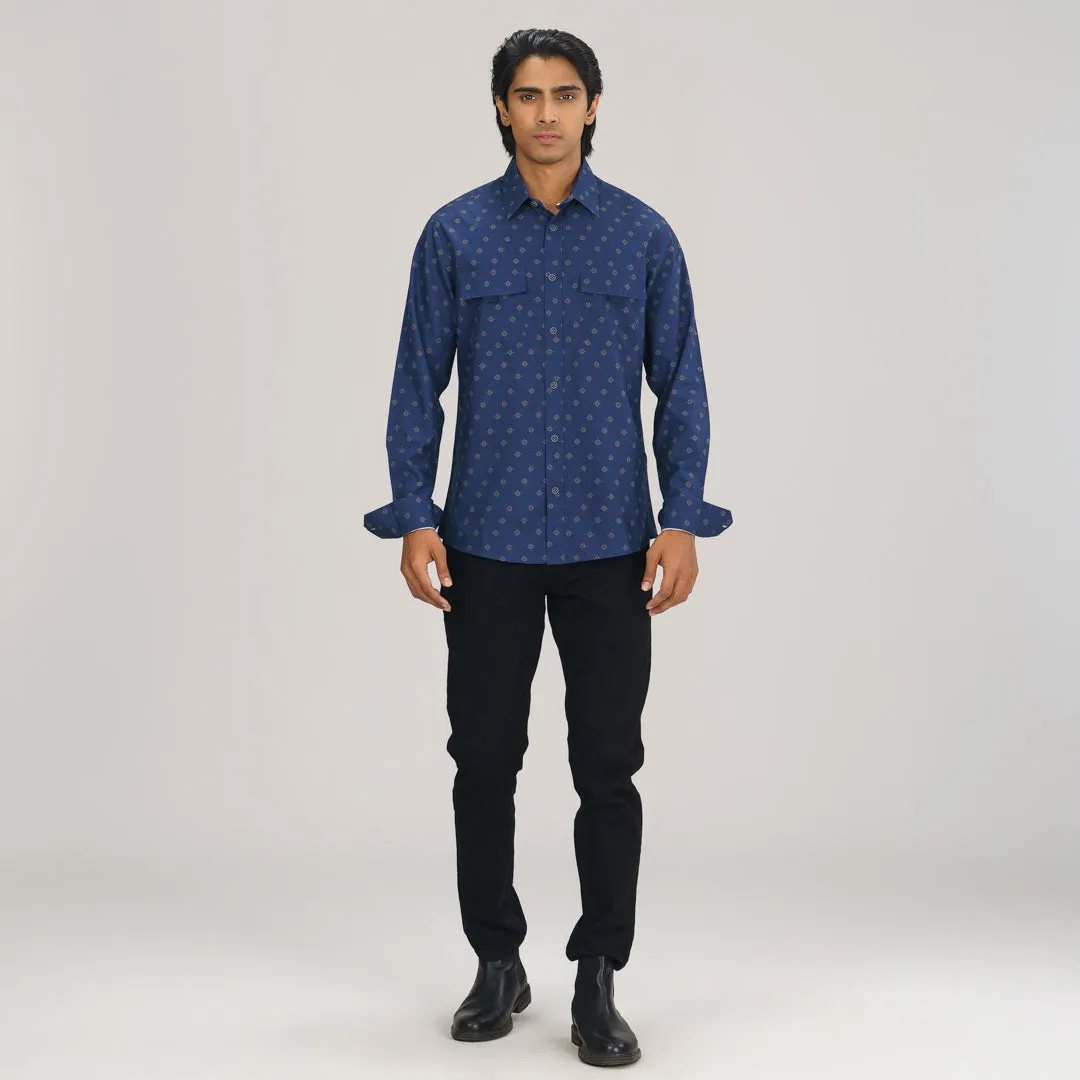 Mens Blue Aop L/S Shirt