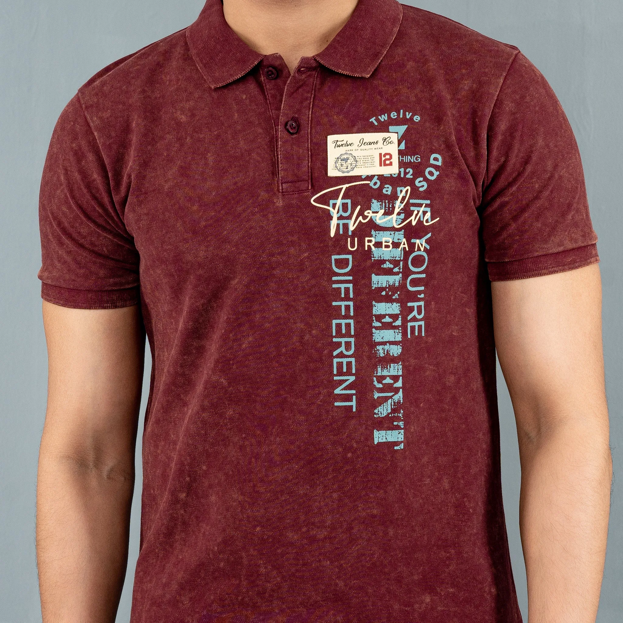 Mens Bordeaux Print Polo