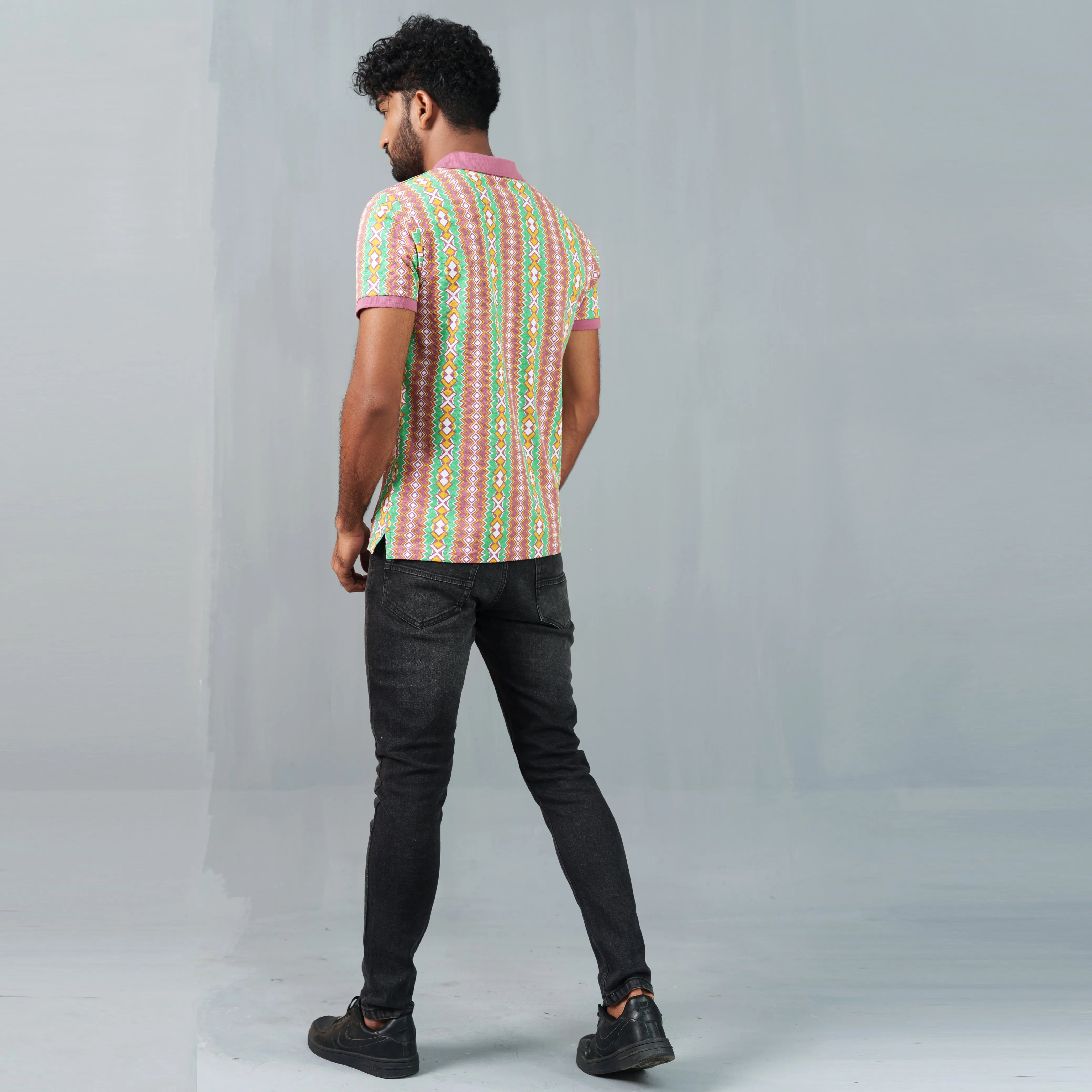 Mens Geometric Print Polo