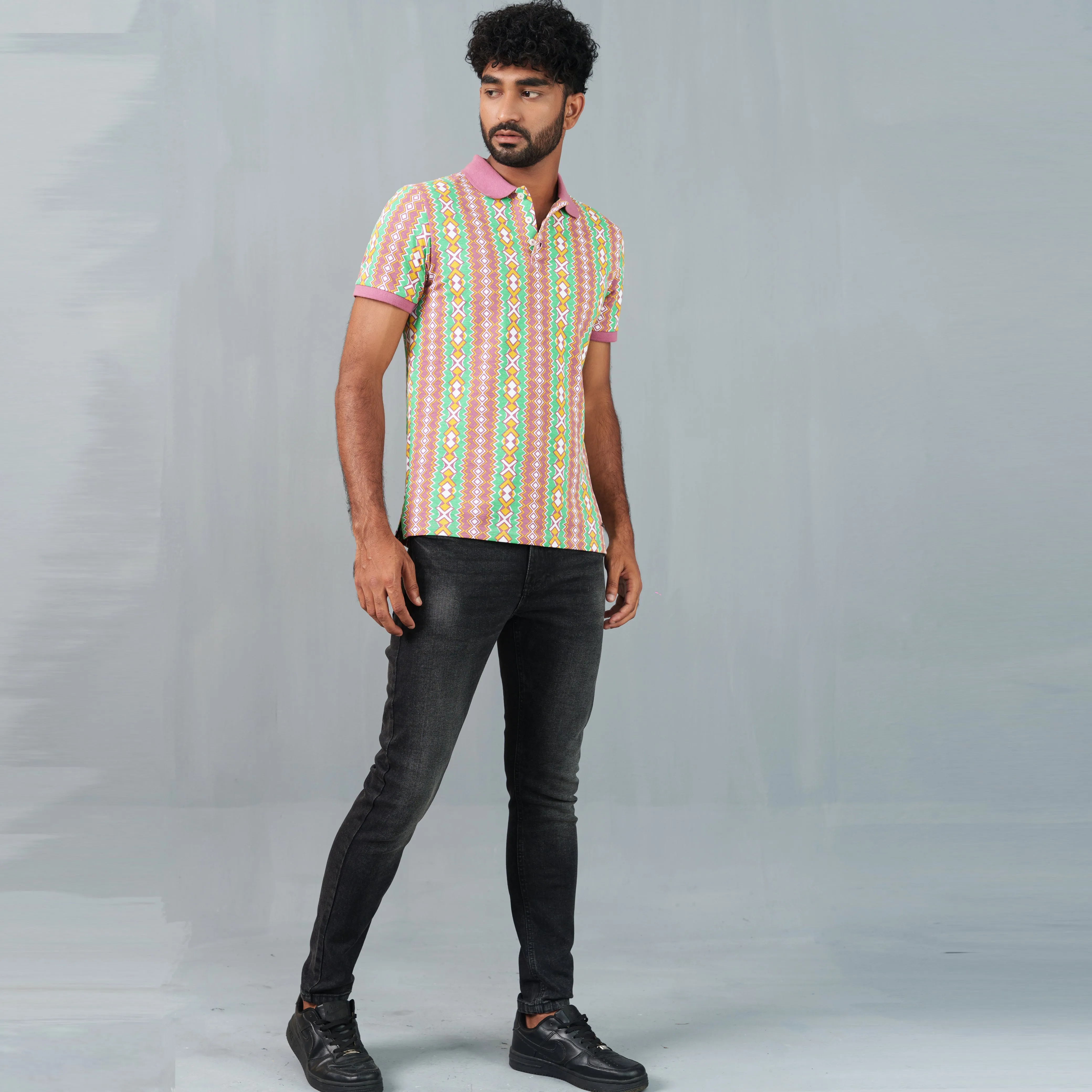 Mens Geometric Print Polo