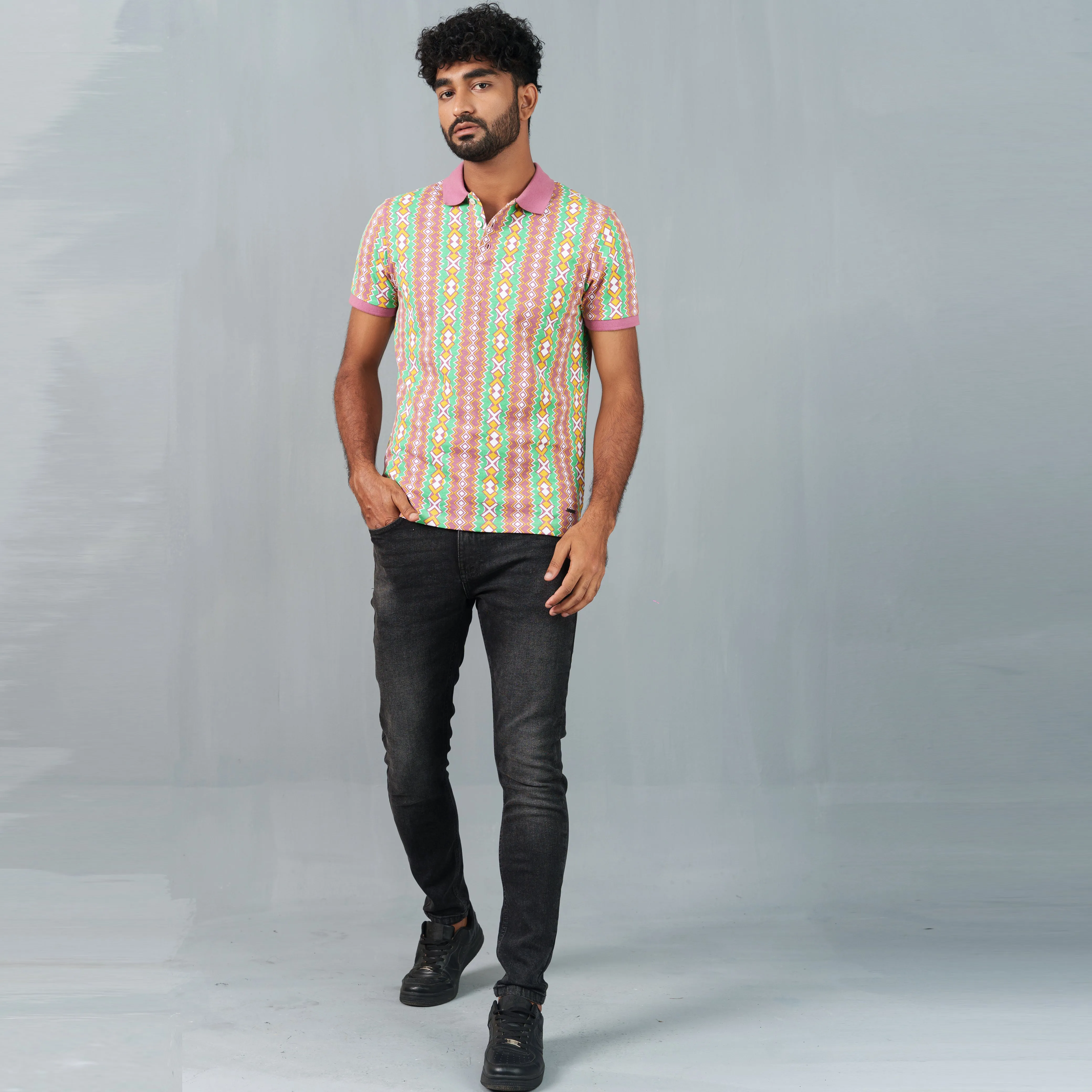 Mens Geometric Print Polo