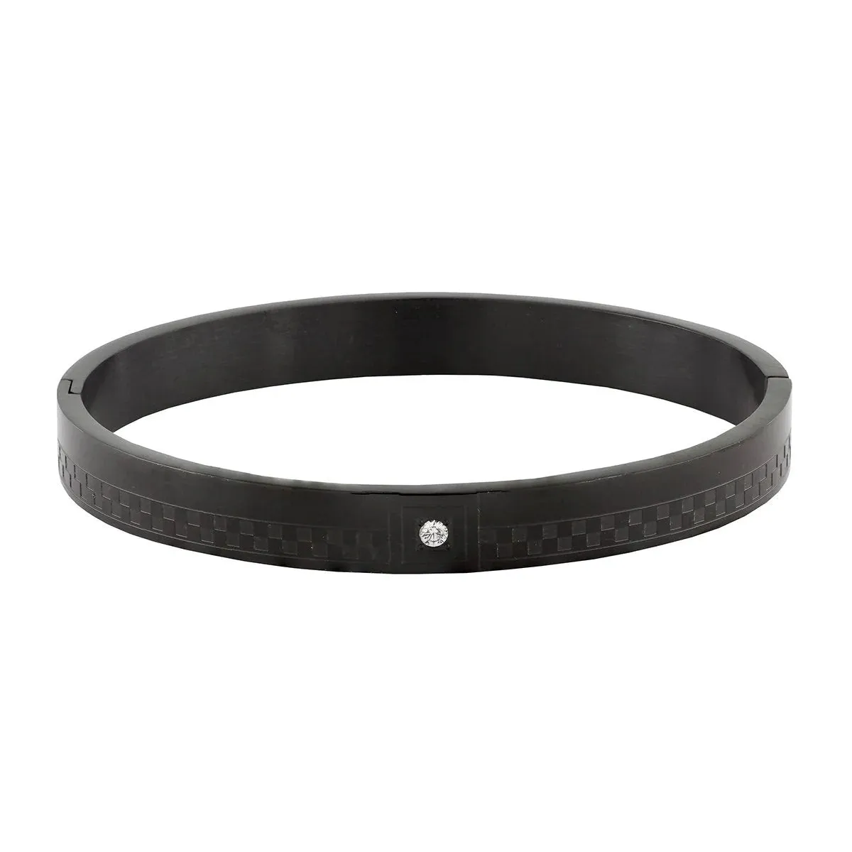 Men's Stainless Steel Kada Bangle Bracelet with American Diamond Checks in Black