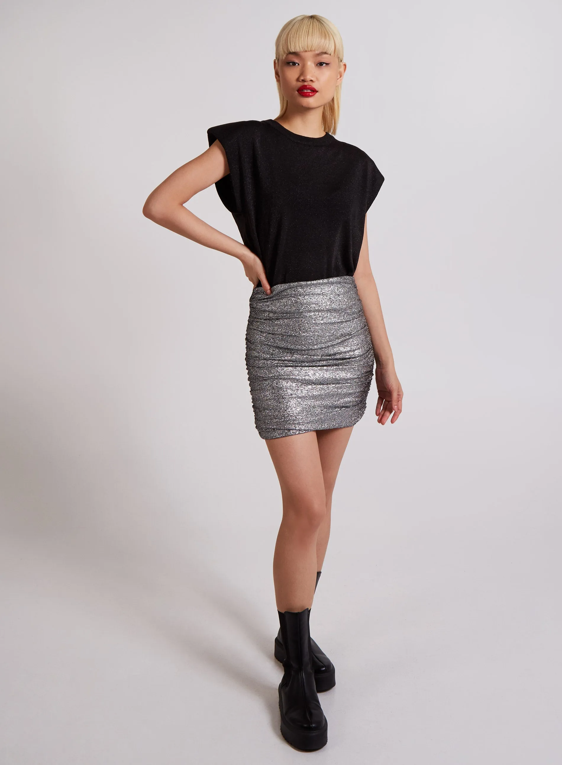 Metallic Ruched Mini Skirt