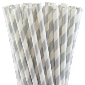 METALLIC SILVER STRIPED PAPER STRAWS