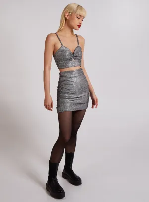 Metallic Twist Front Keyhole Crop Top