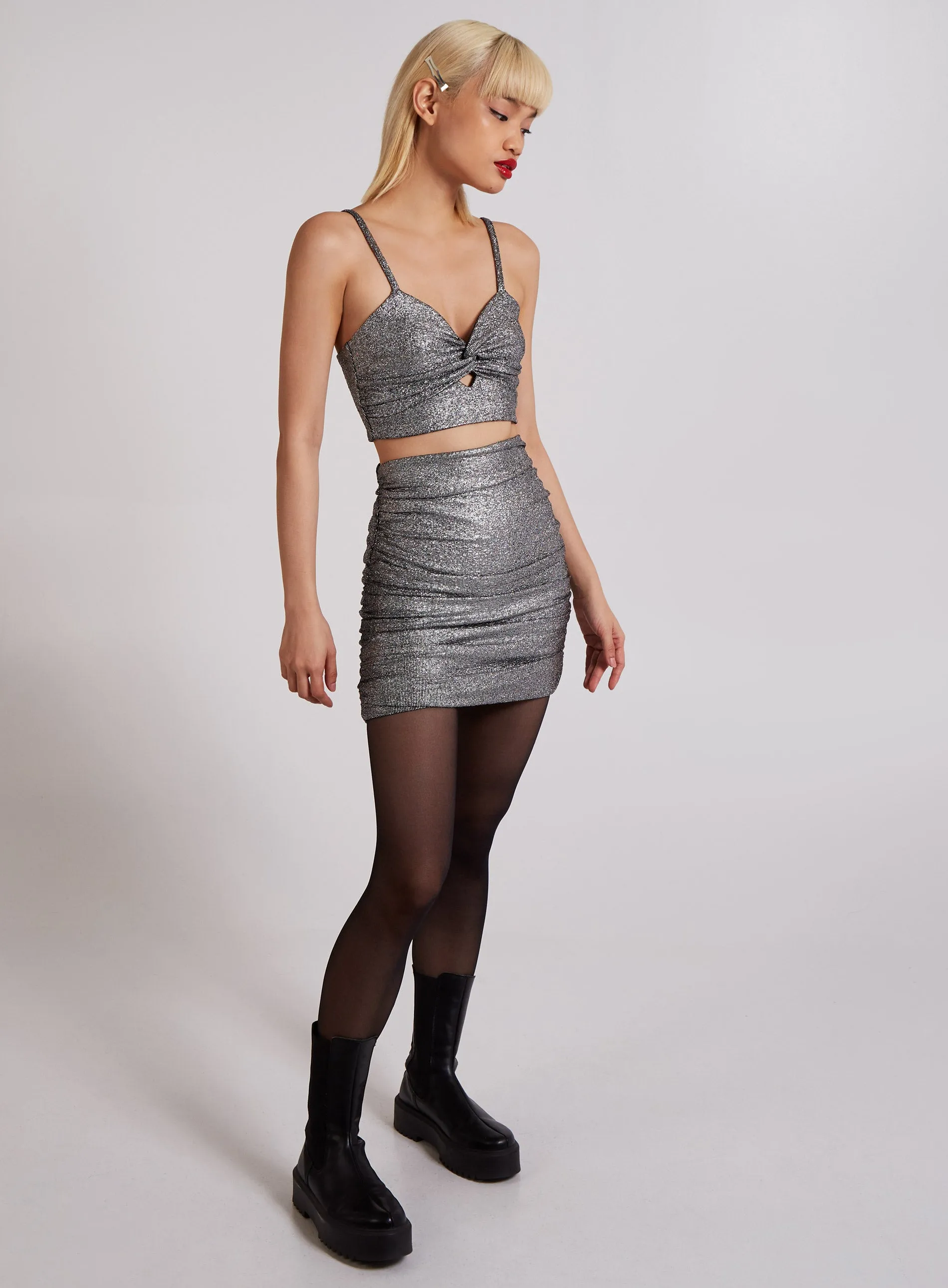 Metallic Twist Front Keyhole Crop Top
