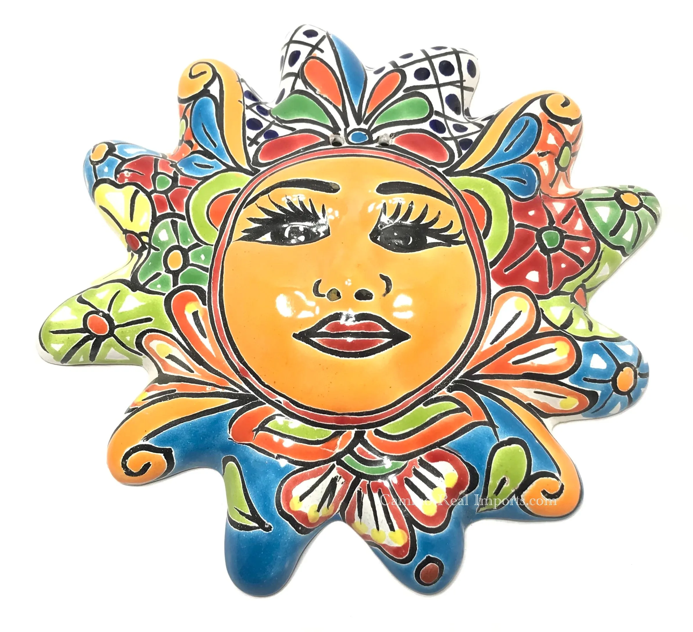 Mexican Wall Hanging Talavera Pottery Sun Face 10" TSM2009