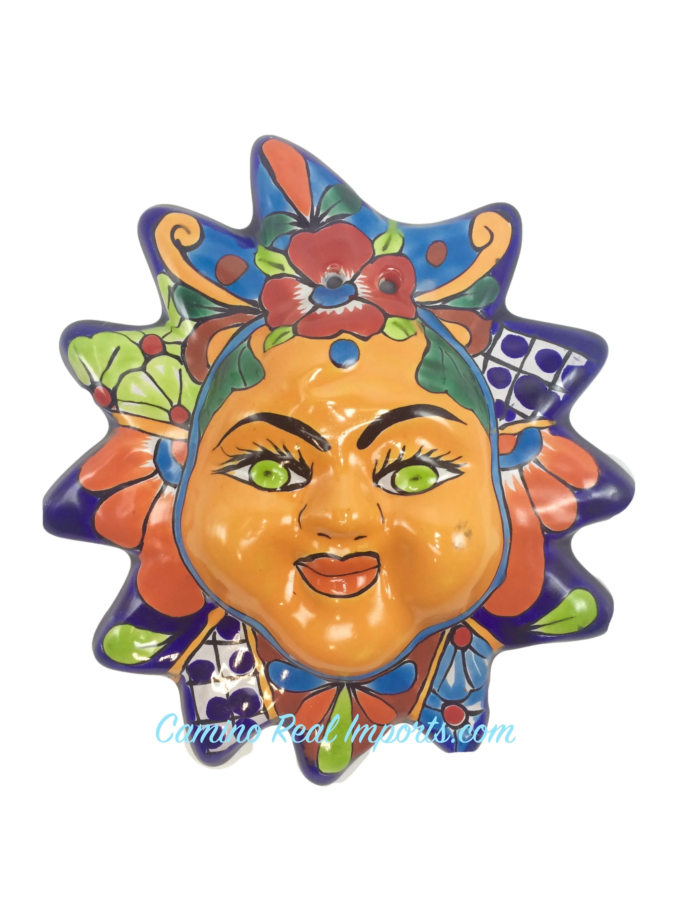 Mexican Wall Hanging Talavera Pottery Sun Face 8" TSF8006