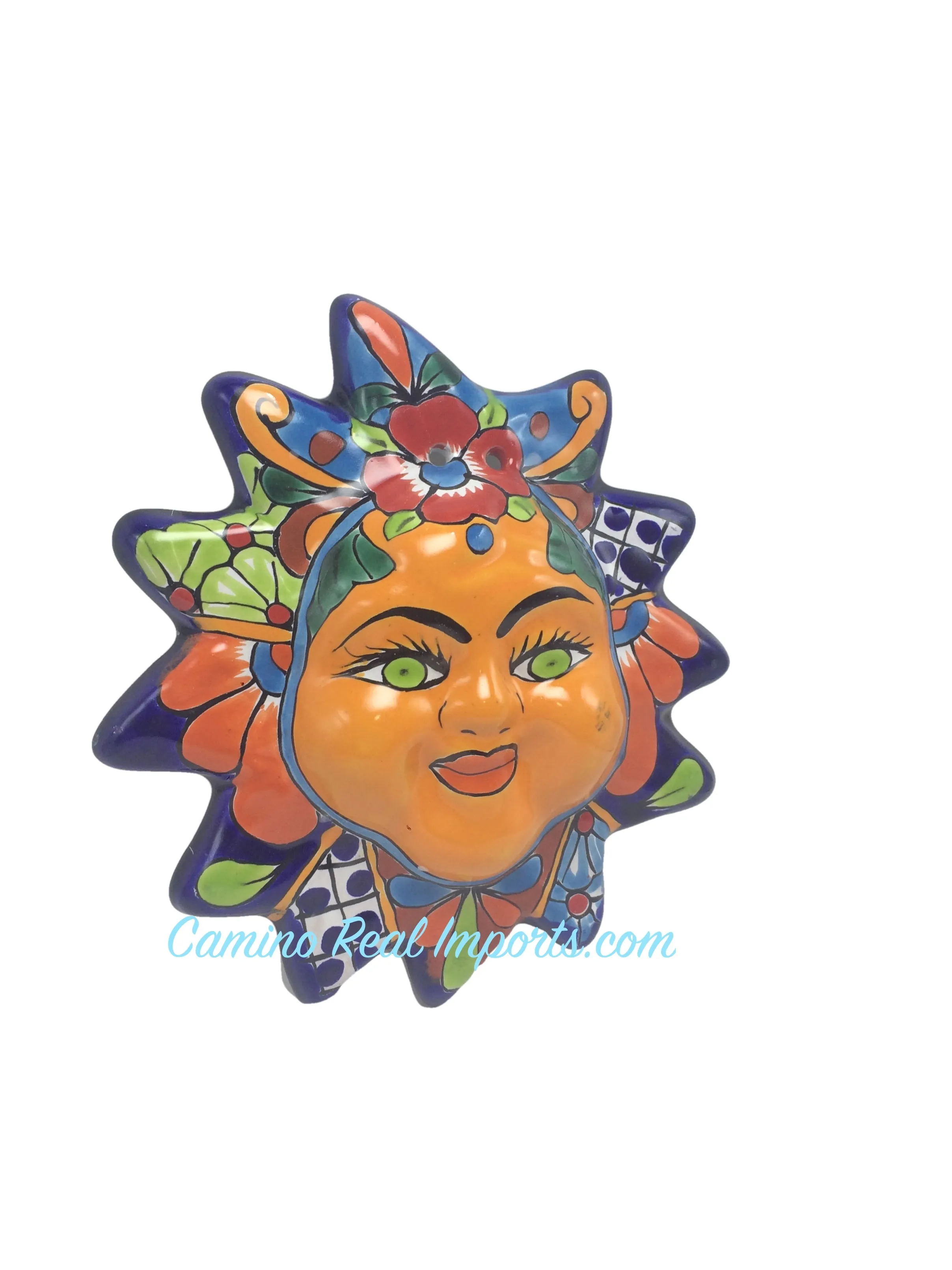 Mexican Wall Hanging Talavera Pottery Sun Face 8" TSF8006