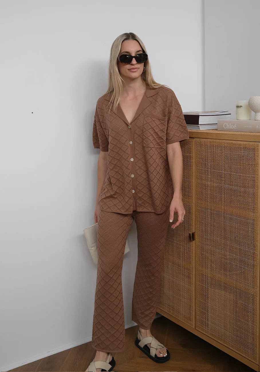 Miann & Co Womens - Sienna Knit Pointelle Pants - Café Au Lait