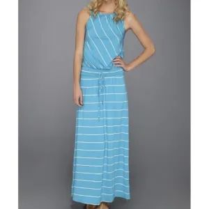 Michael Stars Harlow Stripe Island Atlantic Maxi Dress Aqua Blue Racerback S
