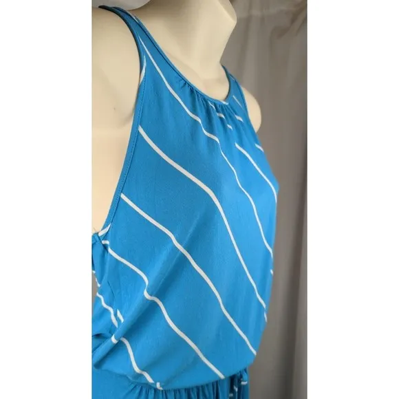 Michael Stars Harlow Stripe Island Atlantic Maxi Dress Aqua Blue Racerback S