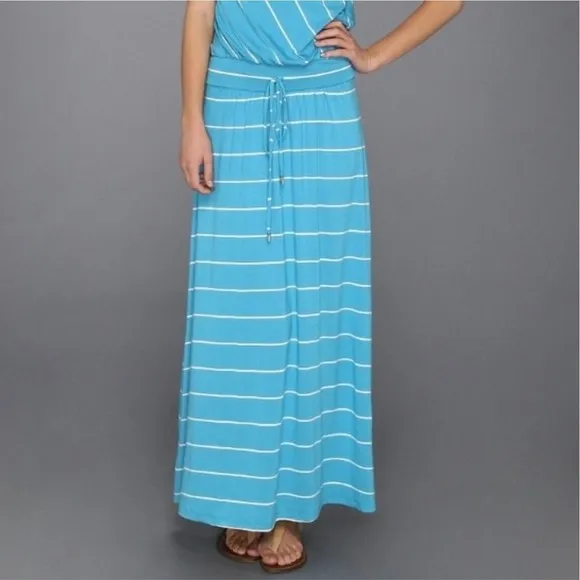 Michael Stars Harlow Stripe Island Atlantic Maxi Dress Aqua Blue Racerback S