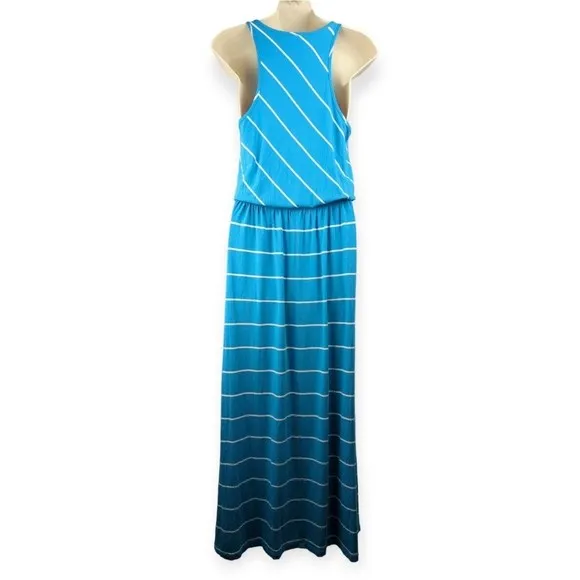 Michael Stars Harlow Stripe Island Atlantic Maxi Dress Aqua Blue Racerback S
