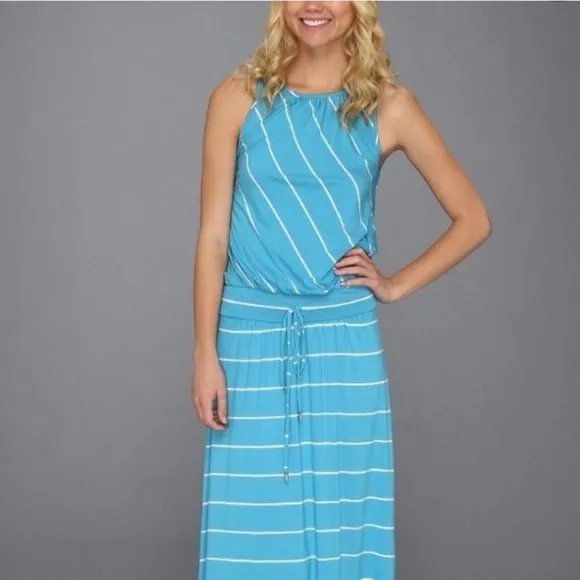 Michael Stars Harlow Stripe Island Atlantic Maxi Dress Aqua Blue Racerback S