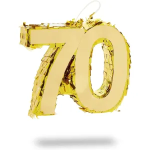 Mini Gold Foil Number 70 Pinata for 70th Birthday Party (7.5 X 6 2