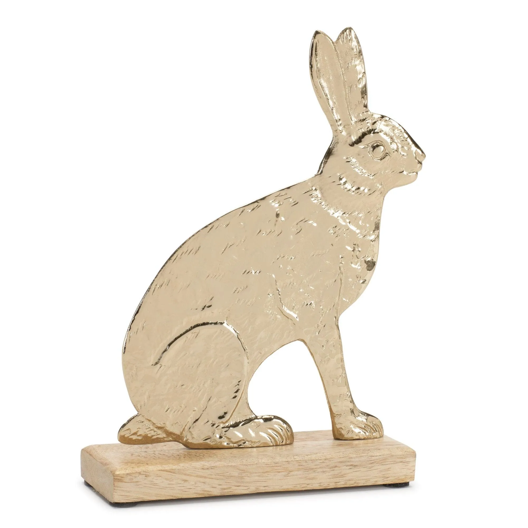 Modern Metal Bunny with Wood Base (Set of 2)
