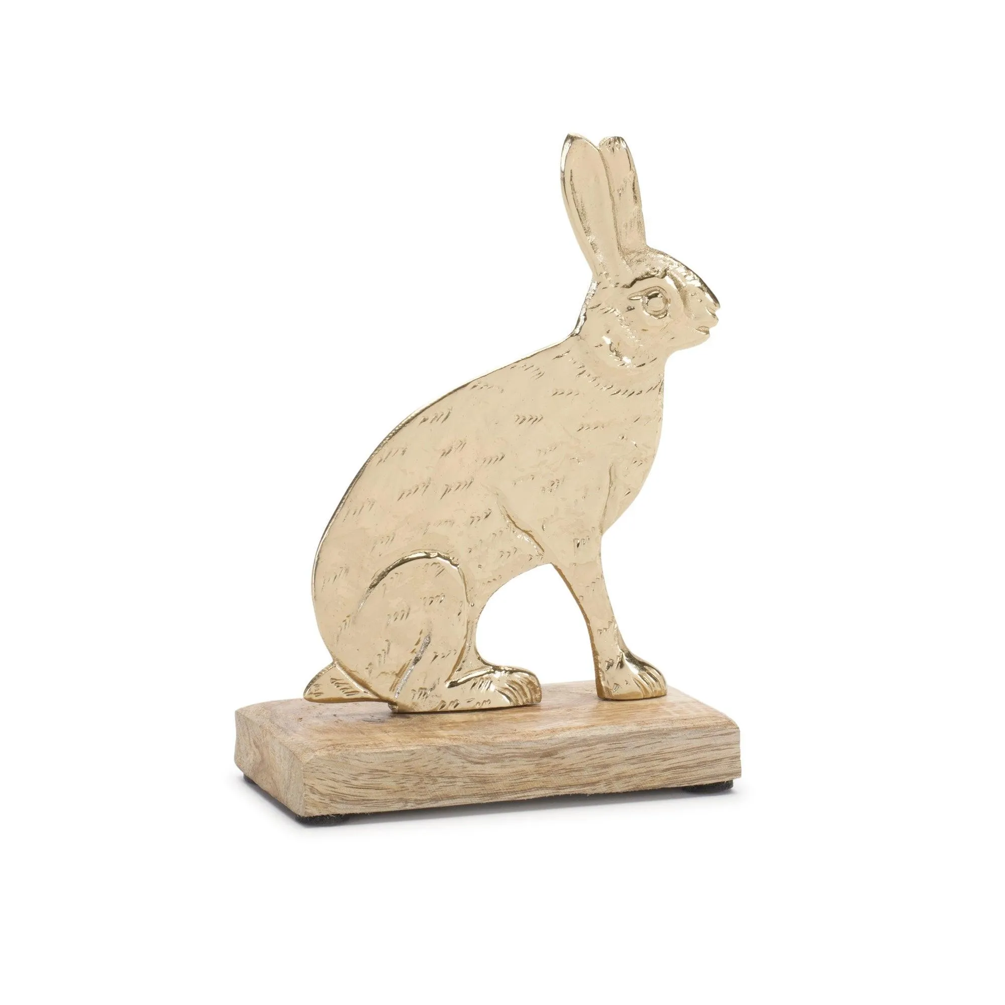 Modern Metal Bunny with Wood Base (Set of 2)