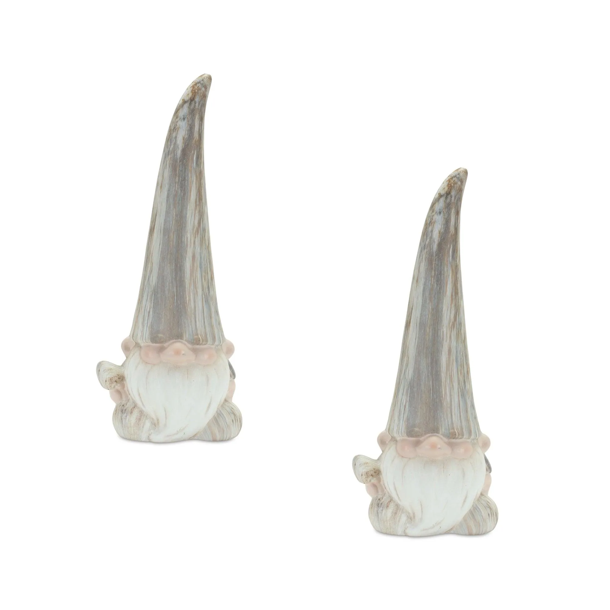 Modern Terra Cotta Gnome Figurine with Marble Finish (Set of 2)