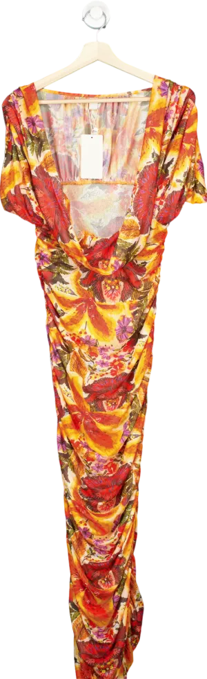 Mussera Orange Floral Ruffle Dress UK S