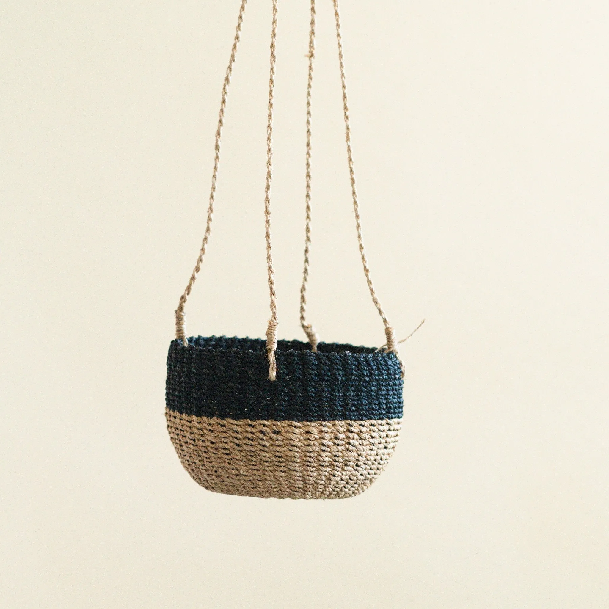 Natural   Black Colorblock Hanging Planter - Hanging Basket