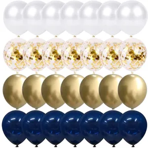 New Navy Blue and Gold Confetti Balloons, 22 pcs 12 inch Pearl White and Gold Metallic Chrome Birthday Balloons for Celebration Graduation Party Balloons