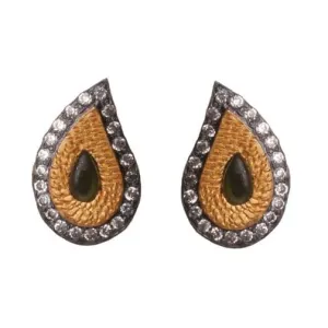 Nouveau Textured Gold Teardrop Stud Earrings