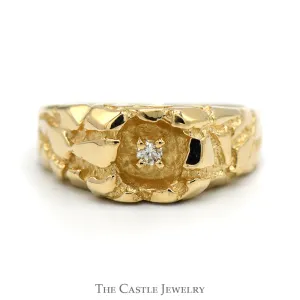 Nugget Designed Ring with Diamond Accent in 14k Yellow Gold