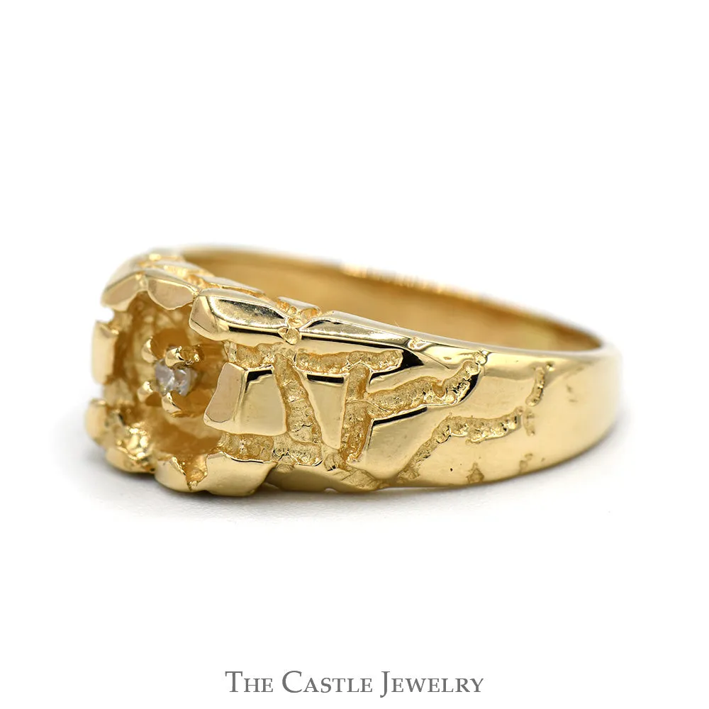 Nugget Designed Ring with Diamond Accent in 14k Yellow Gold