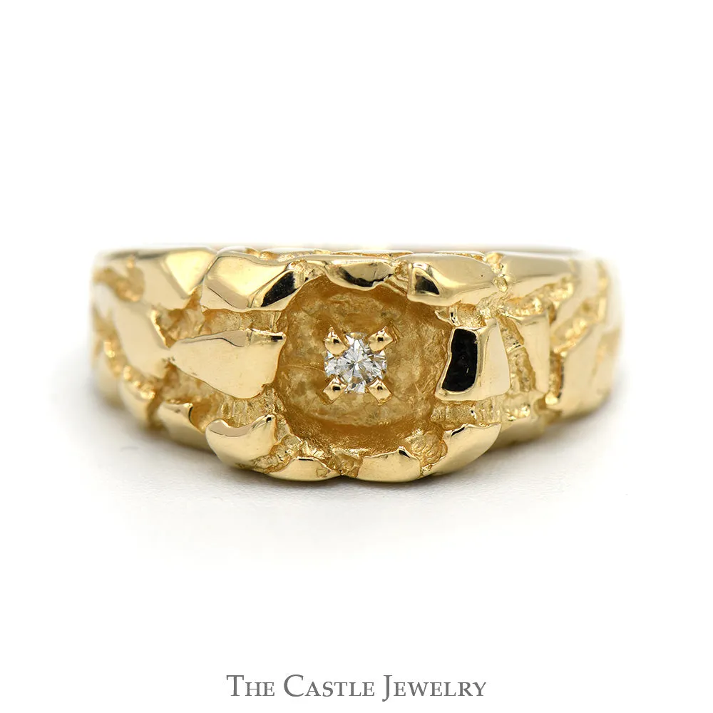 Nugget Designed Ring with Diamond Accent in 14k Yellow Gold