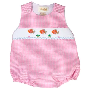 Orange Fishies Pink Gingham Smocked Girl Bubble