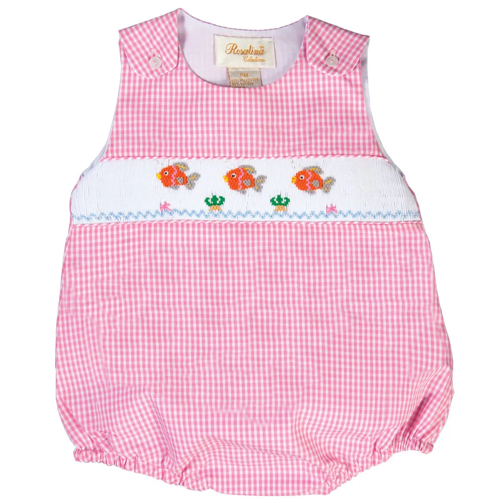 Orange Fishies Pink Gingham Smocked Girl Bubble