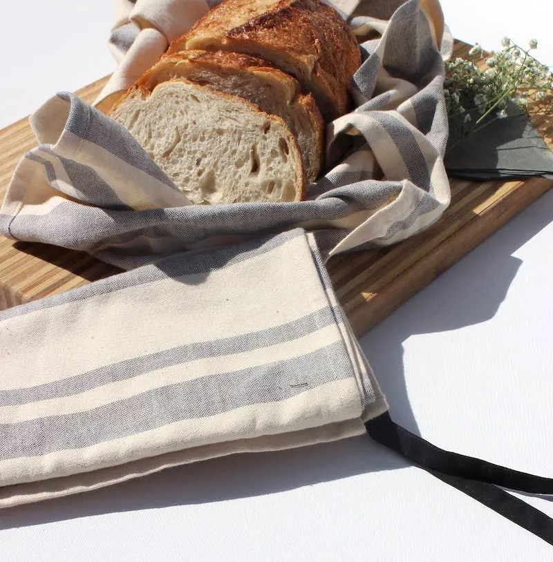 Organic Cotton Kitchen Towels in Broad Gray Stripe-Set of 2