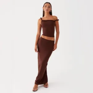 PEPERMAYO solace soul Chic Brown Maxi Skirt with Flowing 🤍