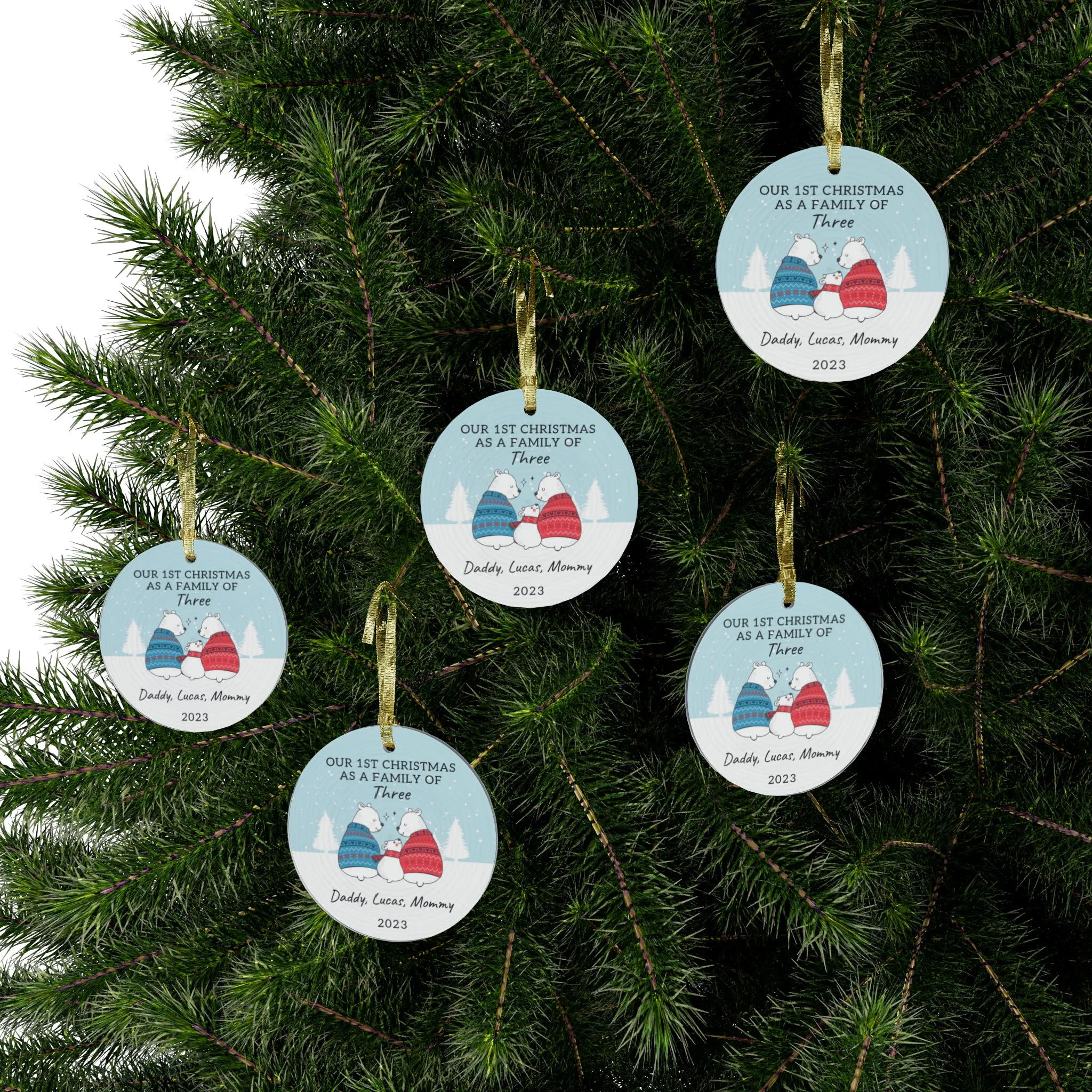 Personalized Family of Three Christmas Ornament, Family of 3, Family Ornament, Baby's First Christmas Ornament, First Christmas Ornament