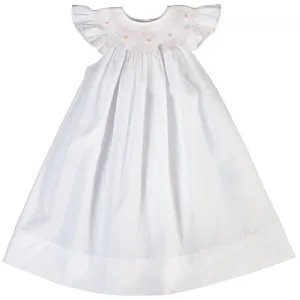 Pink Bullion Rose White Angel Sleeve Smocked Bishop