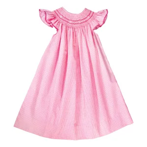 Pink Gingham English Smocked Bishop with Angel Sleeves