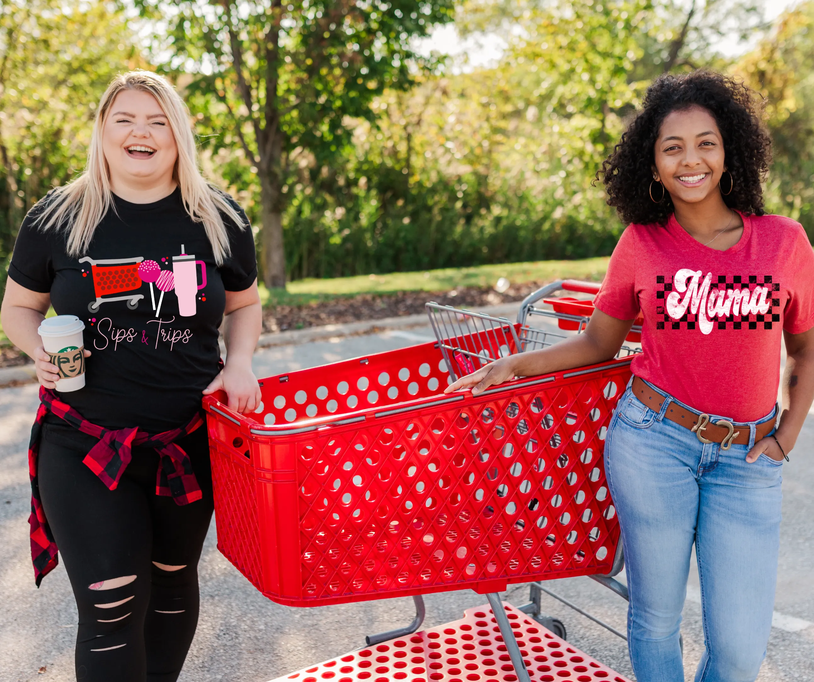 Pink Sips & Trips Black Graphic Tee