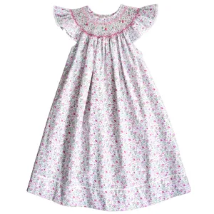 Pink Tiny Floral English Smocked Bishop