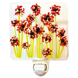 Poppy Wild Flowers Night Light - Glass Glitter Sprinkles - Clear Glass