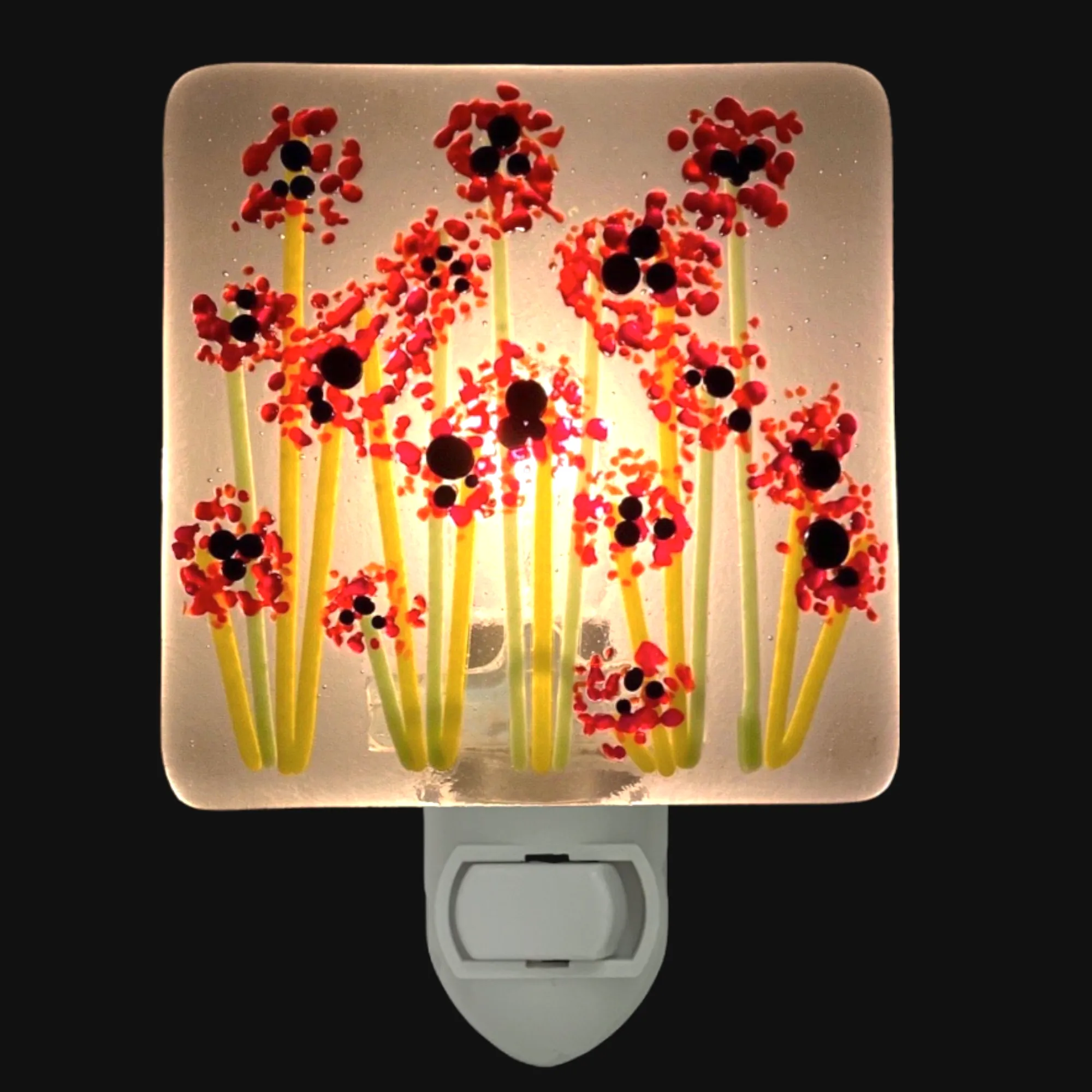 Poppy Wild Flowers Night Light - Glass Glitter Sprinkles - Clear Glass