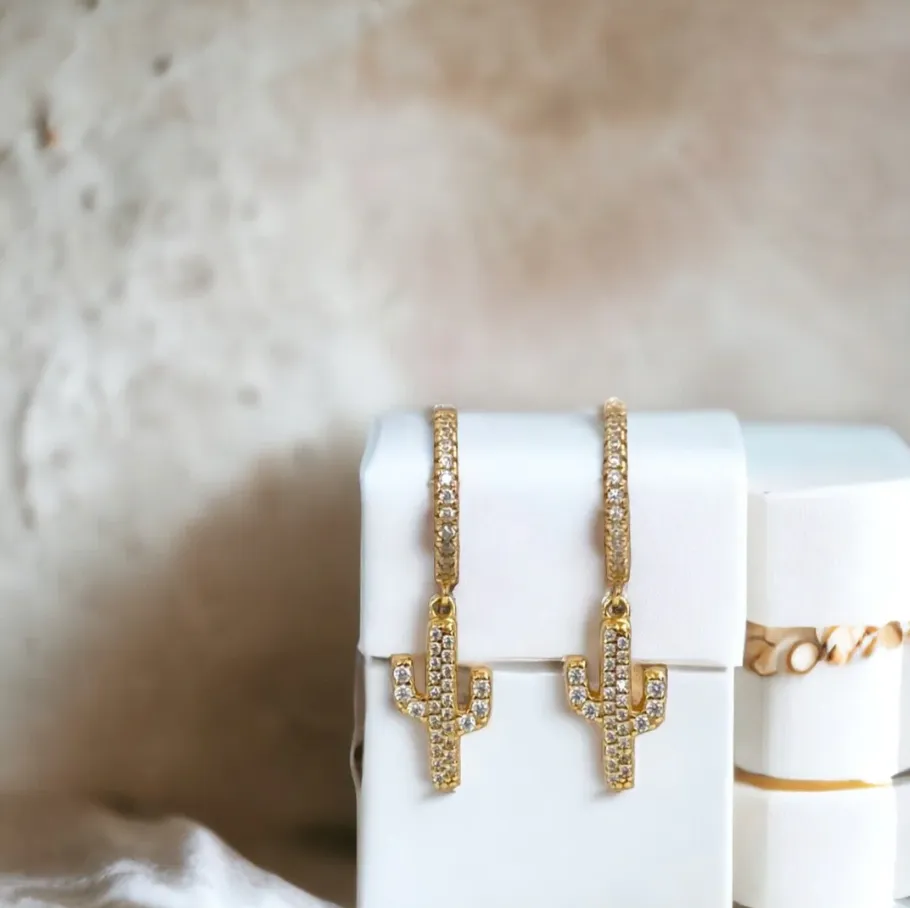 Prickly Cactus Charm Huggie Earrings