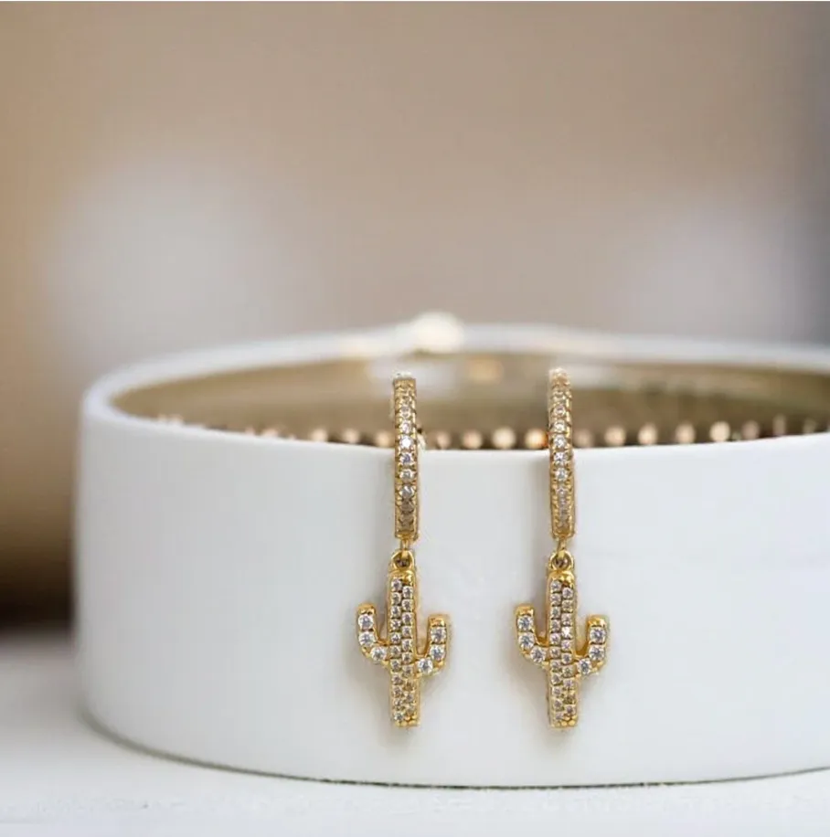 Prickly Cactus Charm Huggie Earrings
